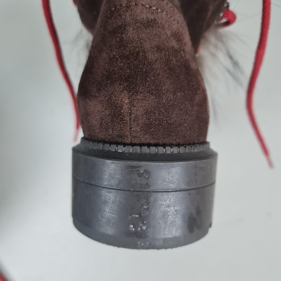 Aquatalia Lilaana Boots Womens 7.5 Brown Suede Fur Lace Up Italy Hike Winter - Picture 13 of 16